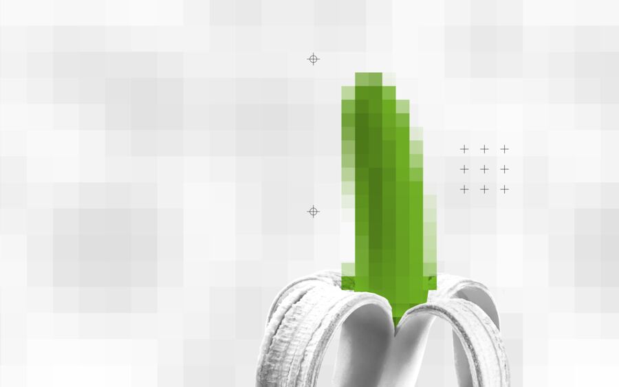Silberne Banane, aus der ein grüner Pixelpfeil wächst